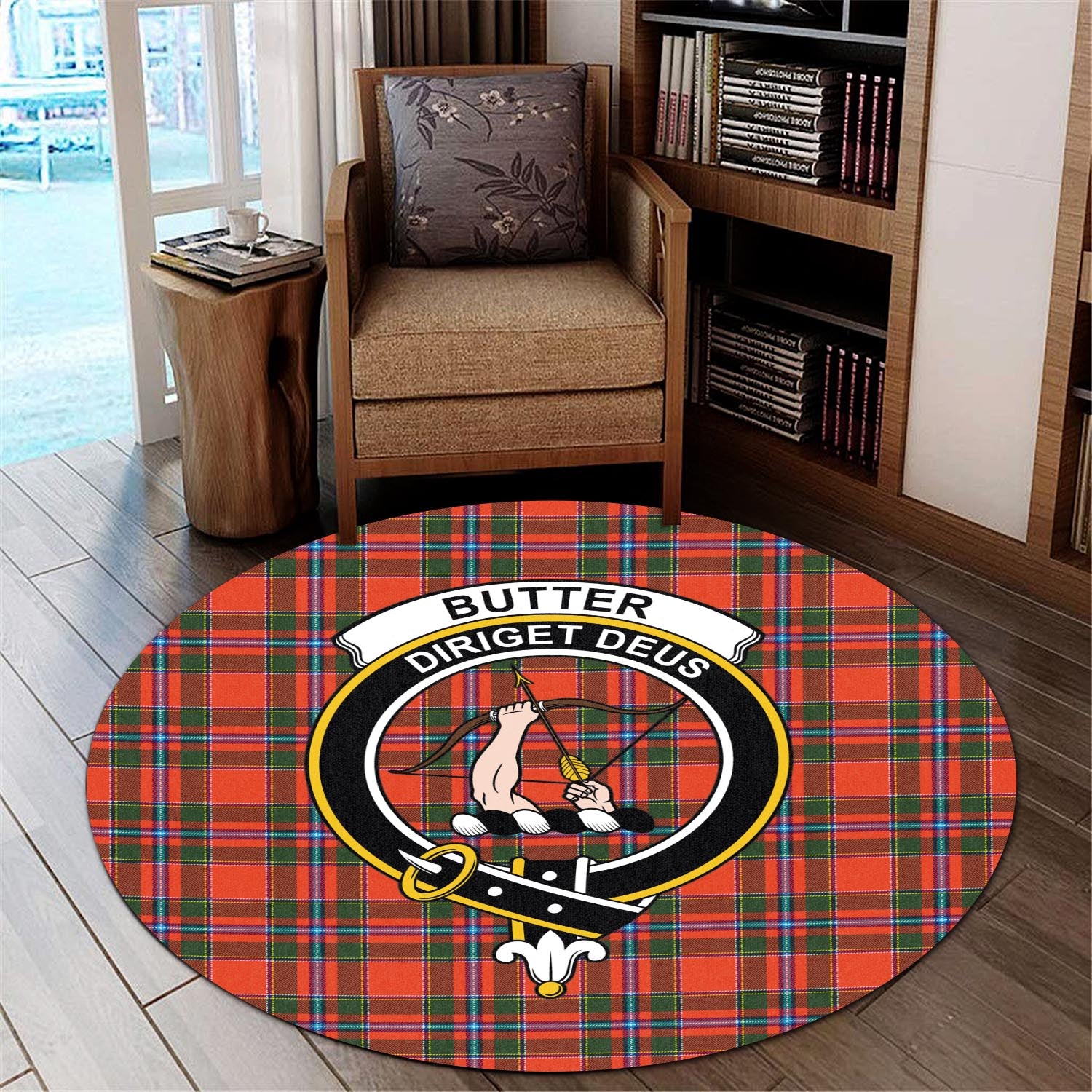 Butter Tartan Round Rug with Family Crest - Tartan Vibes Clothing