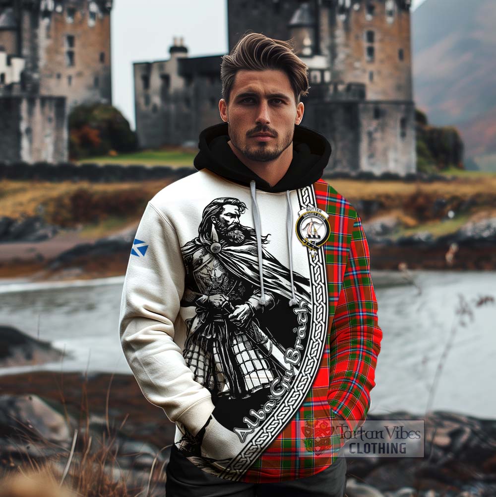 Butter Tartan Clan Crest Cotton Hoodie with Highlander Warrior Celtic Style - Tartan Vibes Clothing