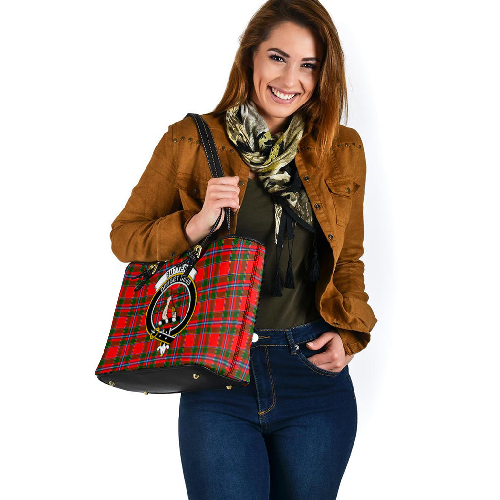 Butter Tartan Leather Tote Bag with Family Crest