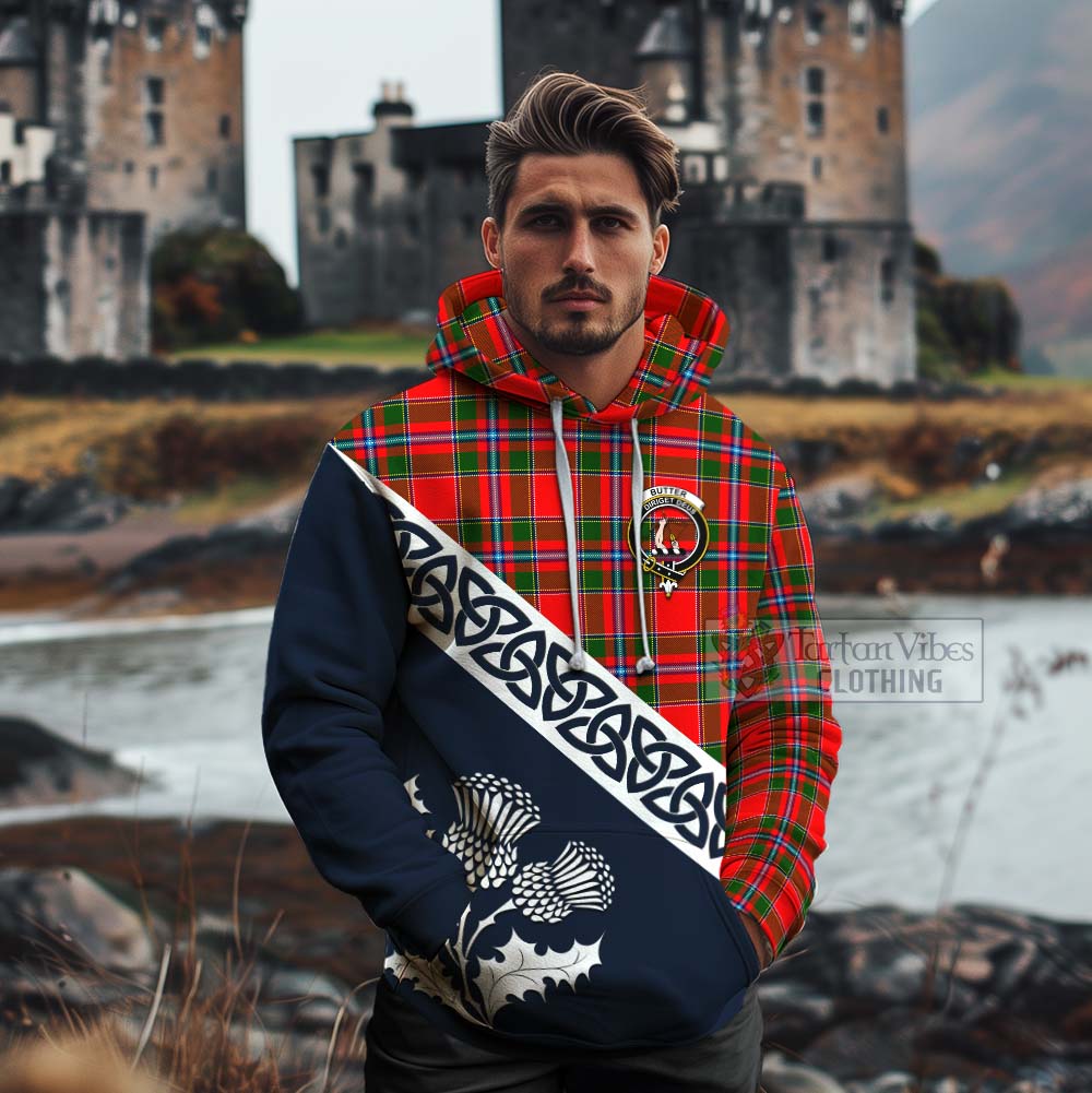 Butter Tartan Cotton Hoodie Featuring Thistle and Scotland Map - Tartan Vibes Clothing