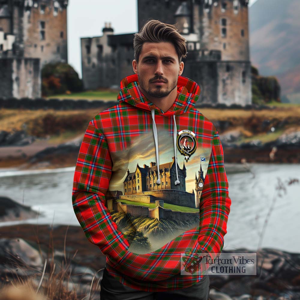 Butter Tartan Family Crest Cotton Hoodie with Scottish Ancient Castle Style - Tartan Vibes Clothing