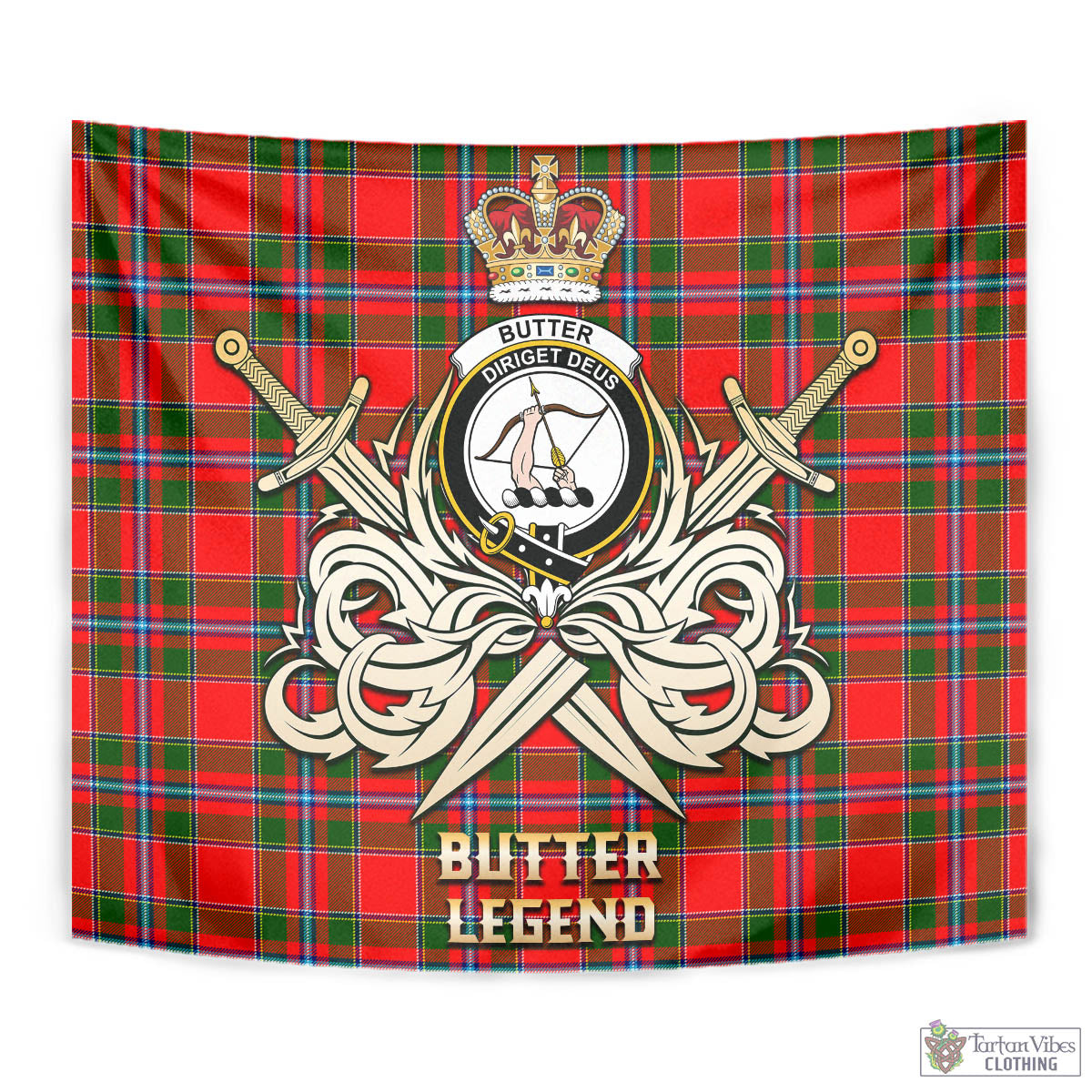 Tartan Vibes Clothing Butter Tartan Tapestry with Clan Crest and the Golden Sword of Courageous Legacy