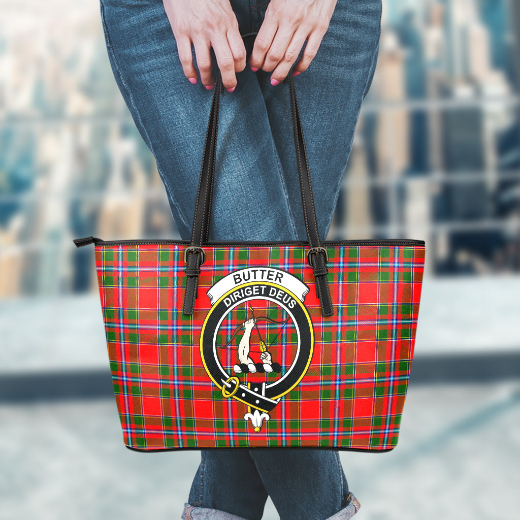 Butter Tartan Leather Tote Bag with Family Crest