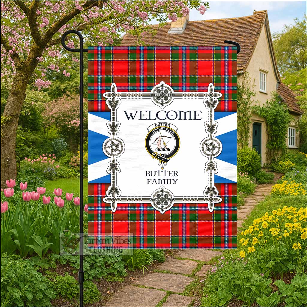 Butter Family Crest Tartan Welcome Garden Flag Saltire Harmony Style - Tartan Vibes Clothing