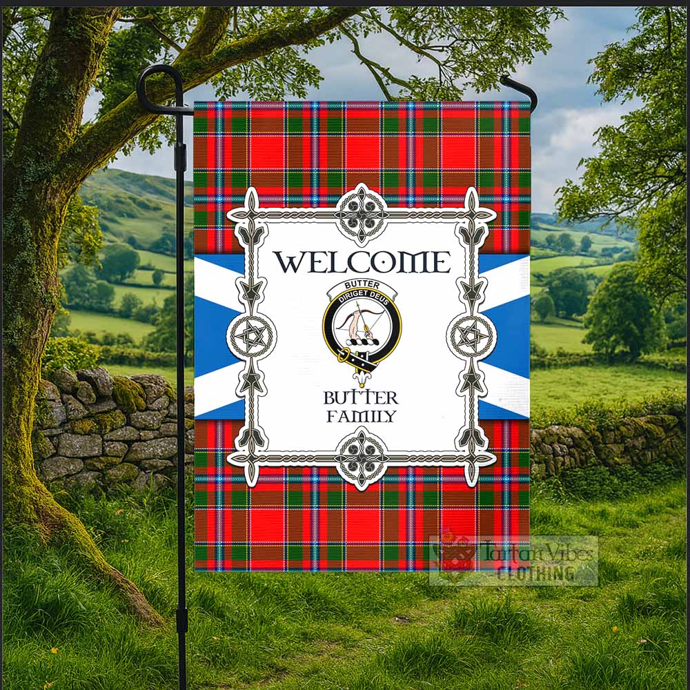 Butter Family Crest Tartan Welcome Garden Flag Saltire Harmony Style - Tartan Vibes Clothing