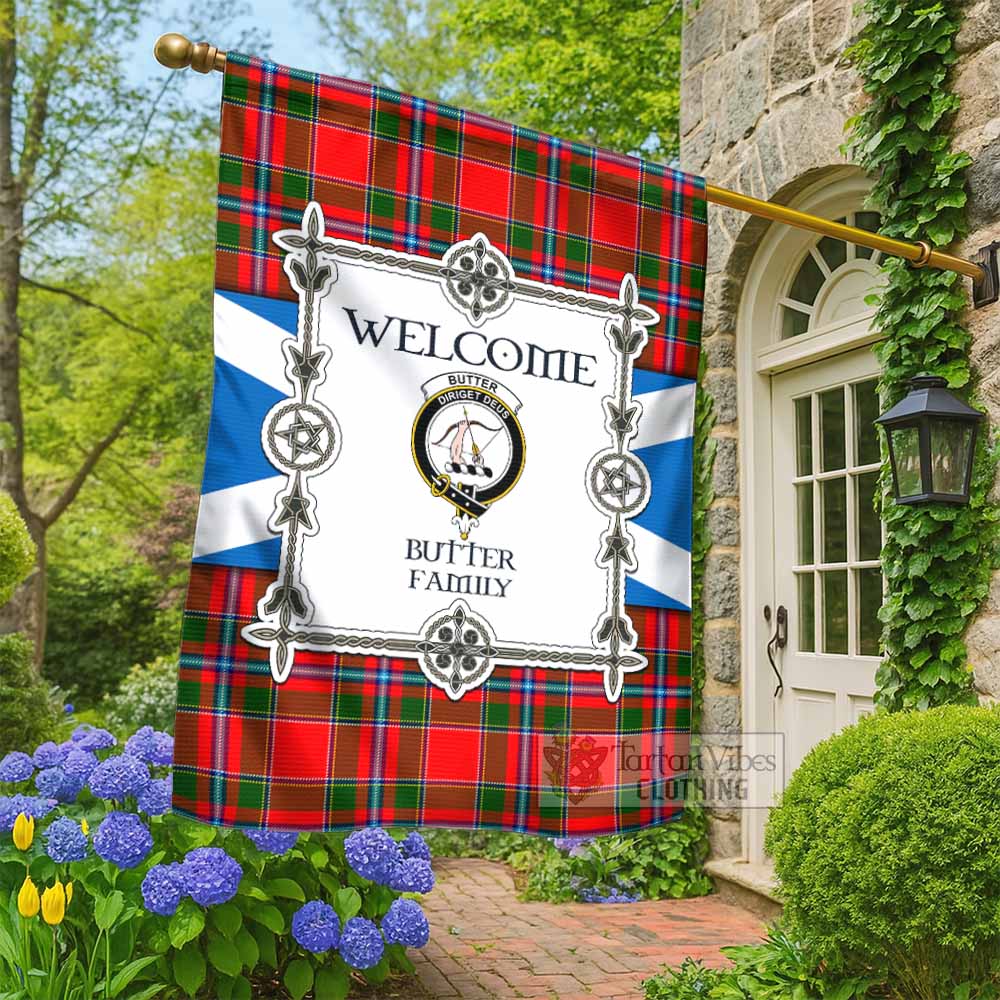 Butter Family Crest Tartan Welcome Garden Flag Saltire Harmony Style - Tartan Vibes Clothing