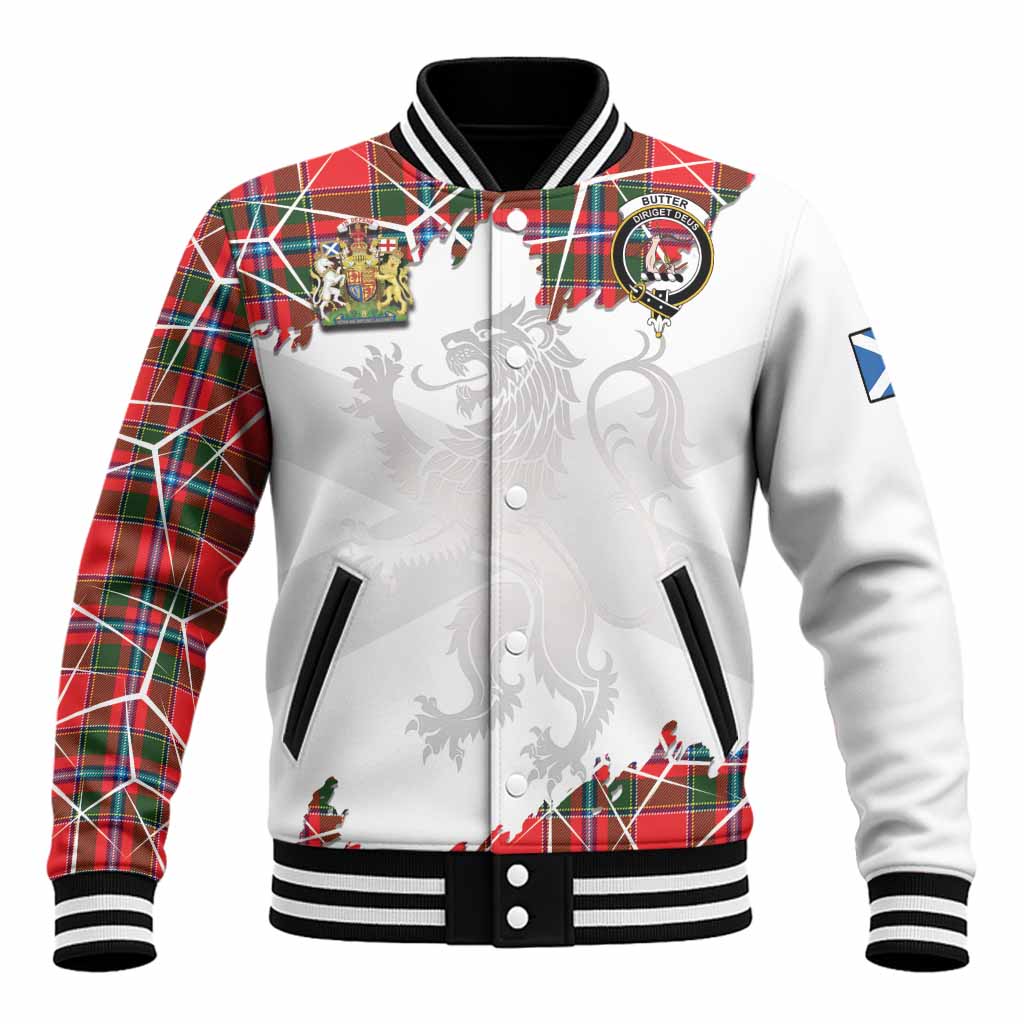Butter Tartan Baseball Jacket with Family Crest and Lion Rampant Grunge Style