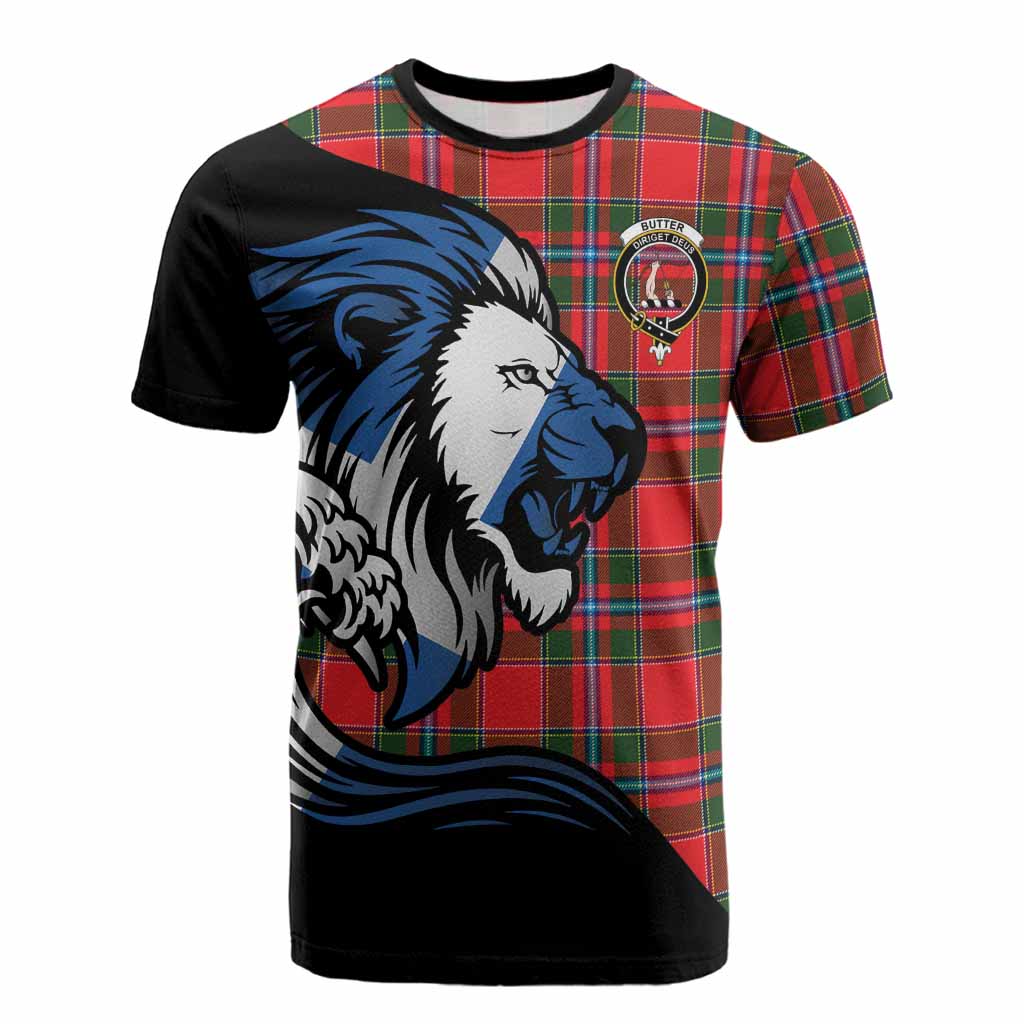 Butter Tartan Crest Cotton T-shirt Scottish Golden Lions Wave Flow