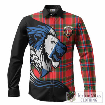 Butter Tartan Crest Long Sleeve Button Shirts Scottish Golden Lions Wave Flow