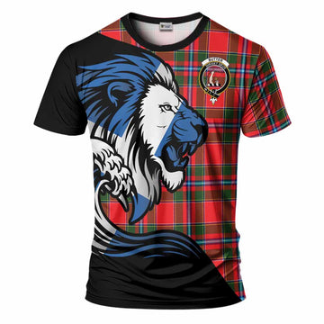 Butter Tartan Crest T-Shirt Scottish Golden Lions Wave Flow
