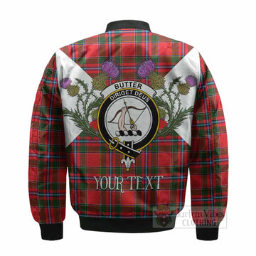 Butter Tartan Family Crest Bomber Jacket Scottish Burns Night Thistle Floral