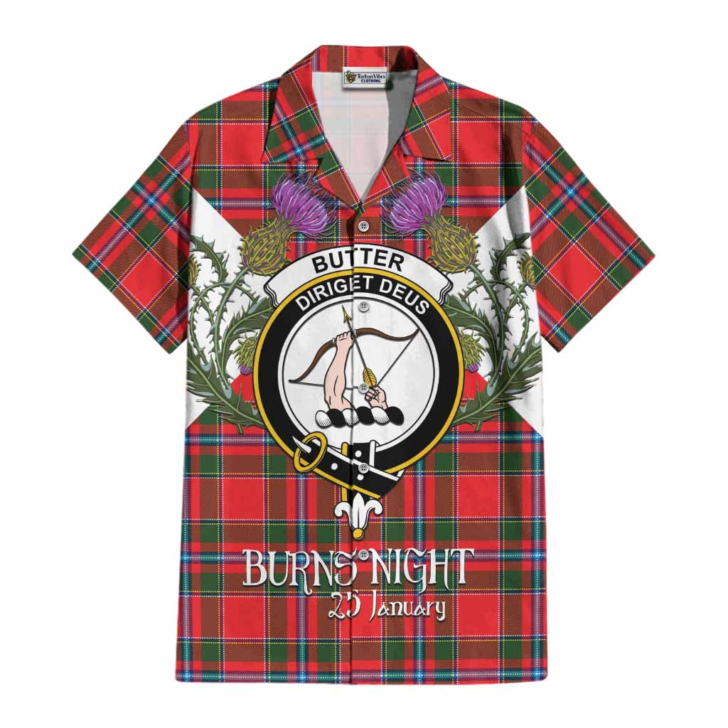Butter Tartan Family Crest Cotton Hawaiian Shirt Scottish Burns Night Thistle Floral