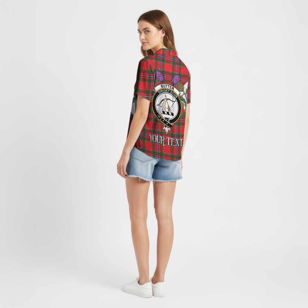 Butter Tartan Family Crest Cotton Hawaiian Shirt Scottish Burns Night Thistle Floral