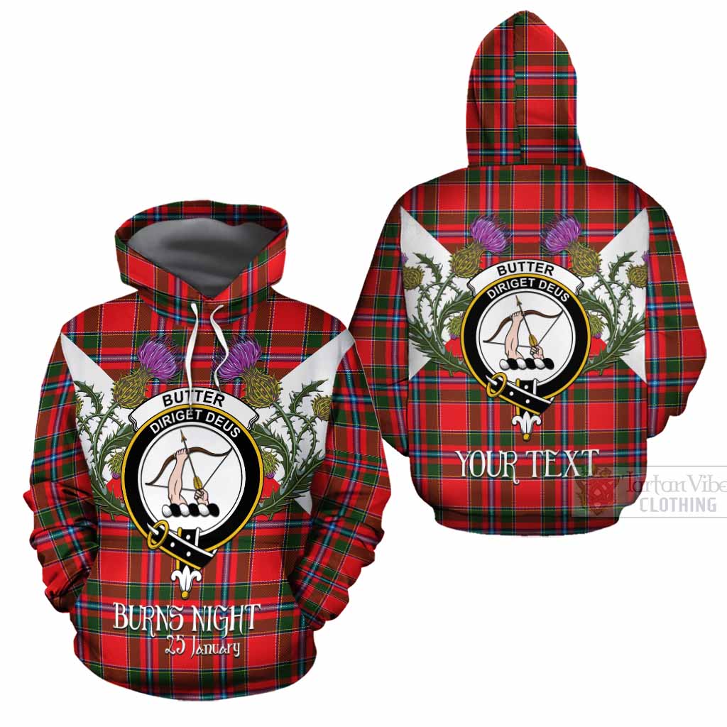 Butter Tartan Family Crest Cotton Hoodie Scottish Burns Night Thistle Floral