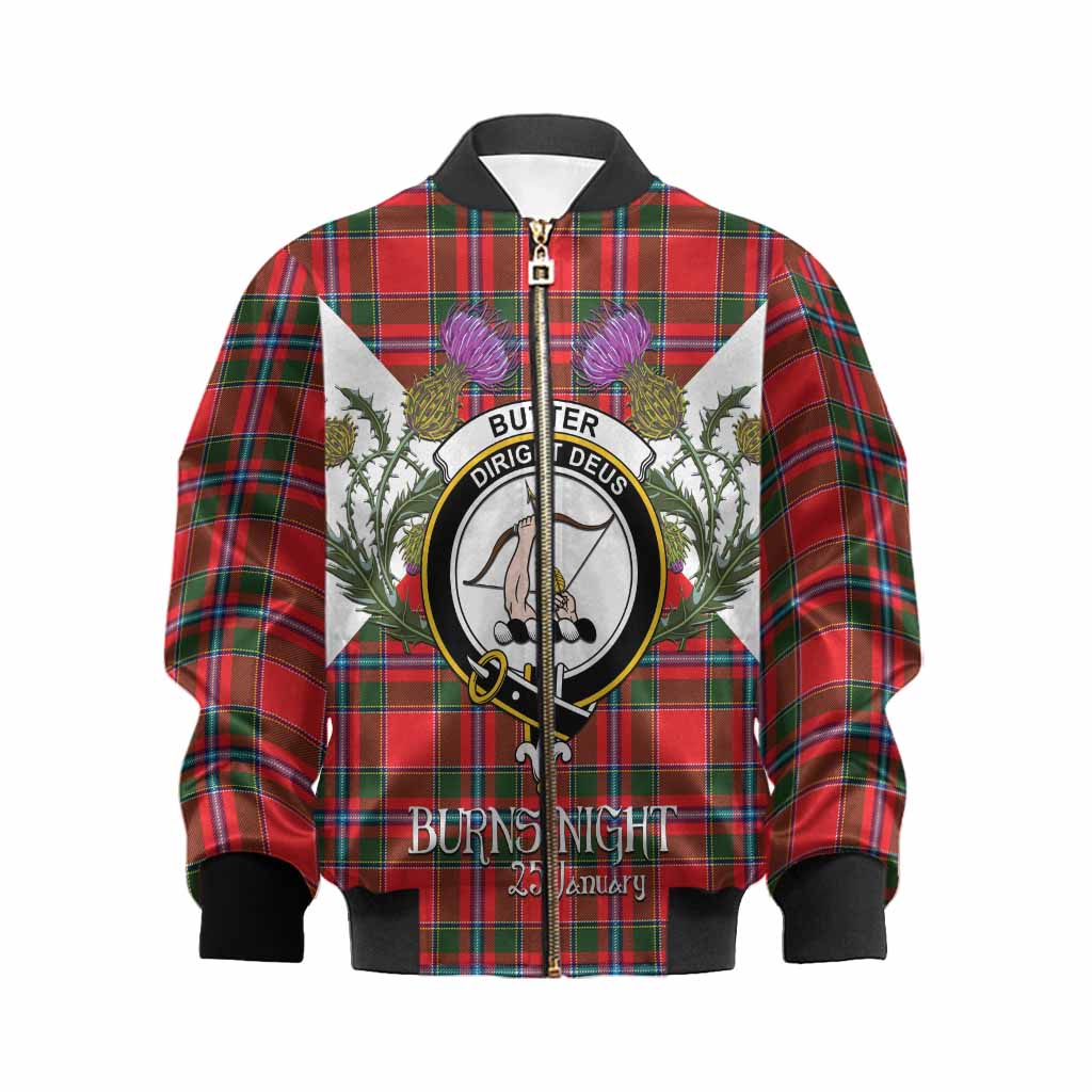 Butter Tartan Family Crest Kid Bomber Jacket Scottish Burns Night Thistle Floral