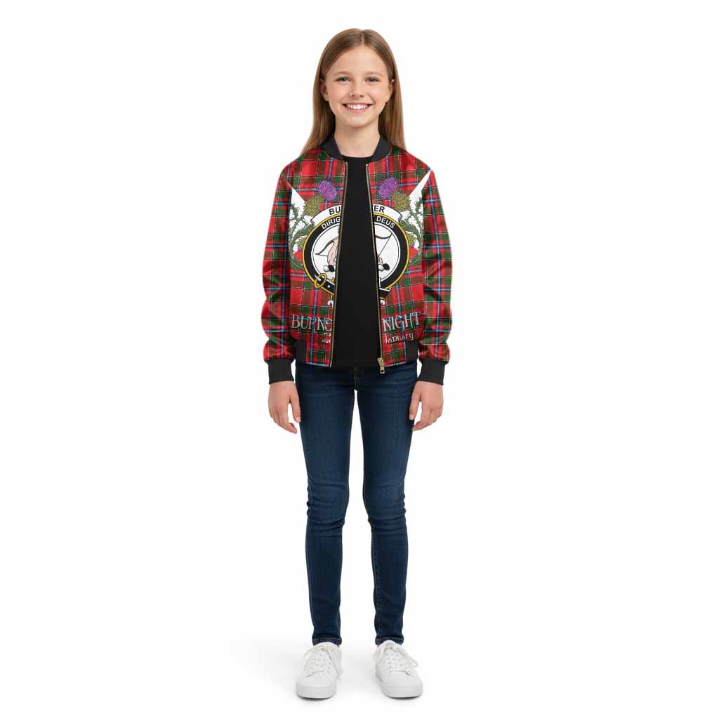 Butter Tartan Family Crest Kid Bomber Jacket Scottish Burns Night Thistle Floral