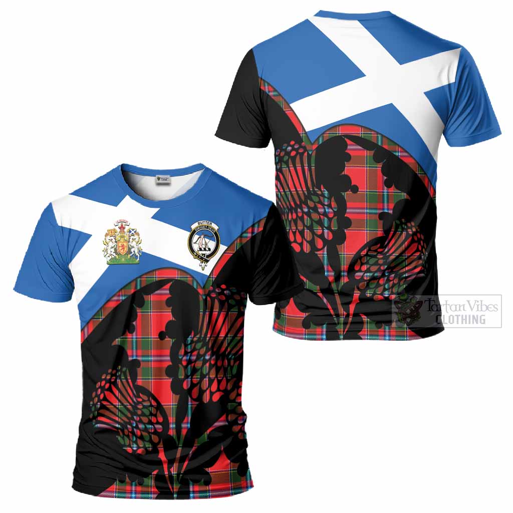 Butter Tartan Family Crest T-Shirt Scotland Thistle Floral Flag Style