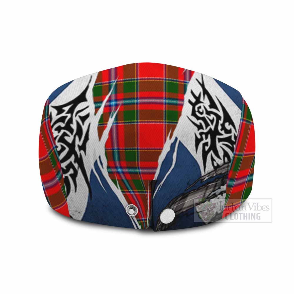 Butter Tartan Flat Cap, Jeff Cap Scotland Flag Ripped Tribal Design