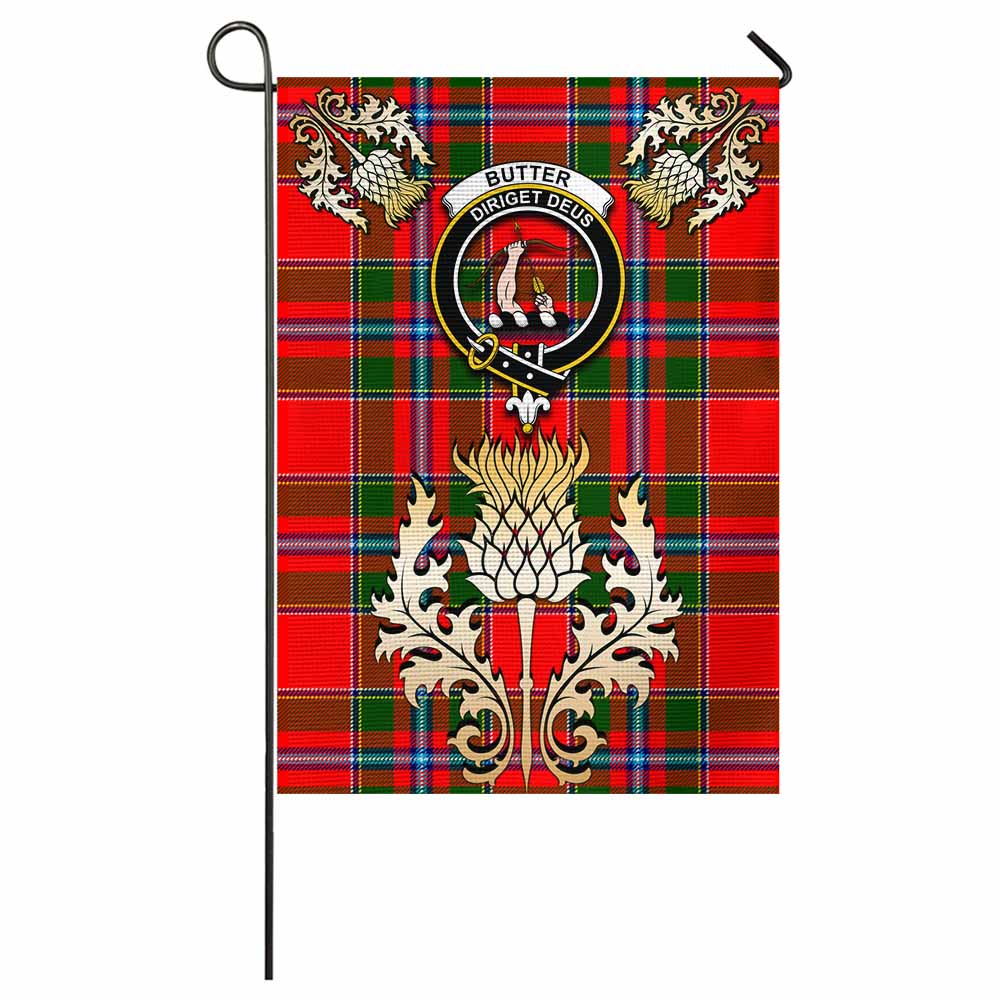 Butter Tartan Garden Flag with Golden Regal Scottish Thistle Emblem - Tartan Vibes Clothing