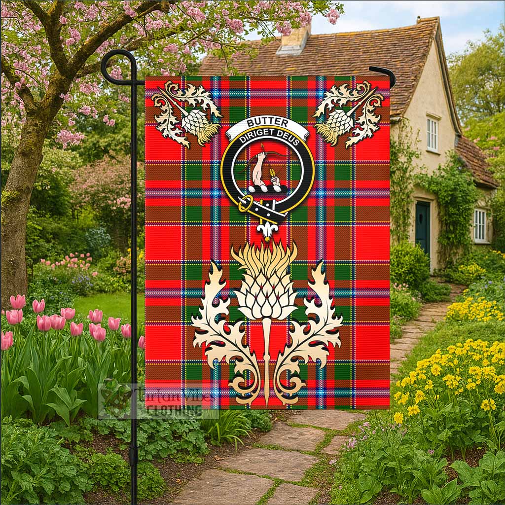 Butter Tartan Garden Flag with Golden Regal Scottish Thistle Emblem - Tartan Vibes Clothing