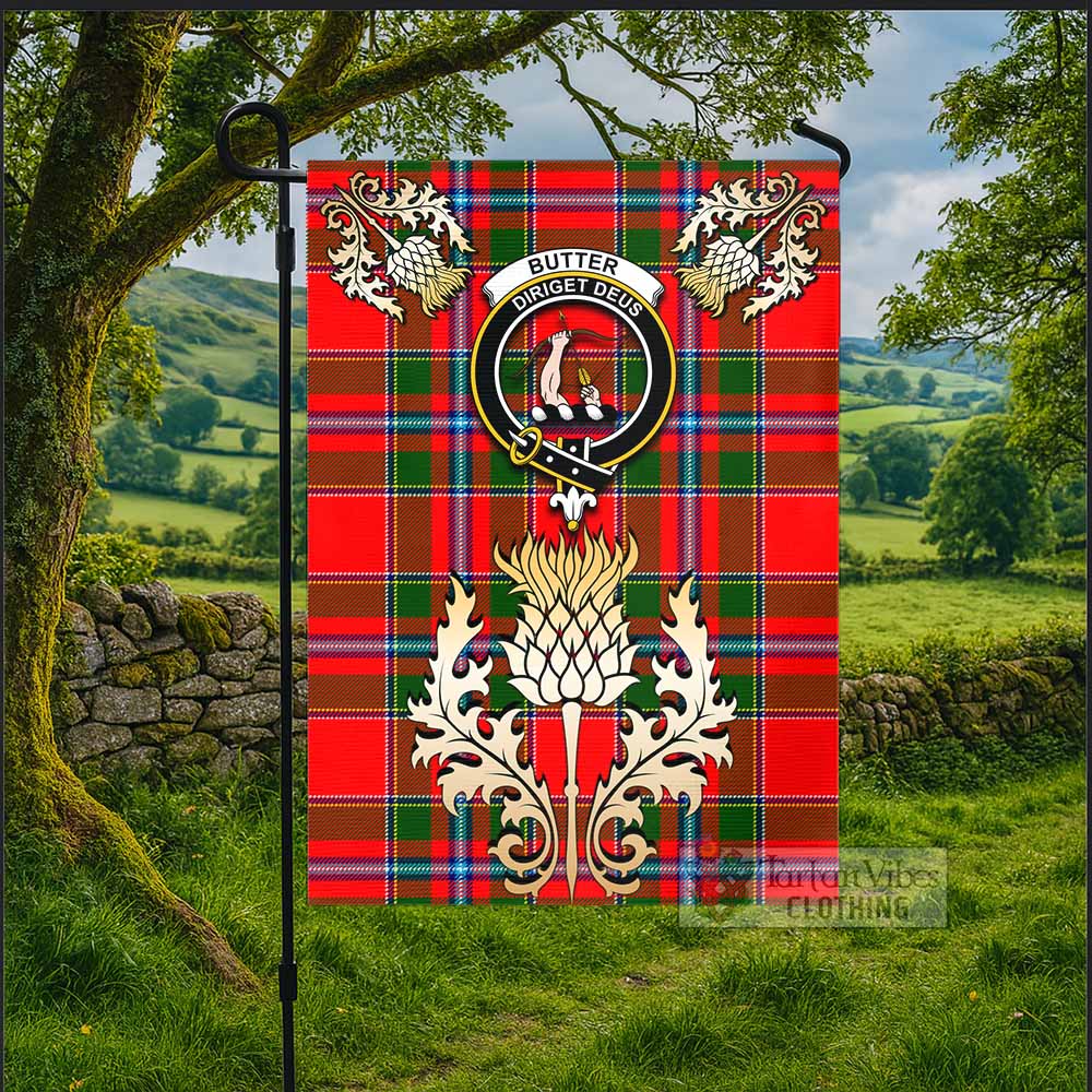 Butter Tartan Garden Flag with Golden Regal Scottish Thistle Emblem - Tartan Vibes Clothing