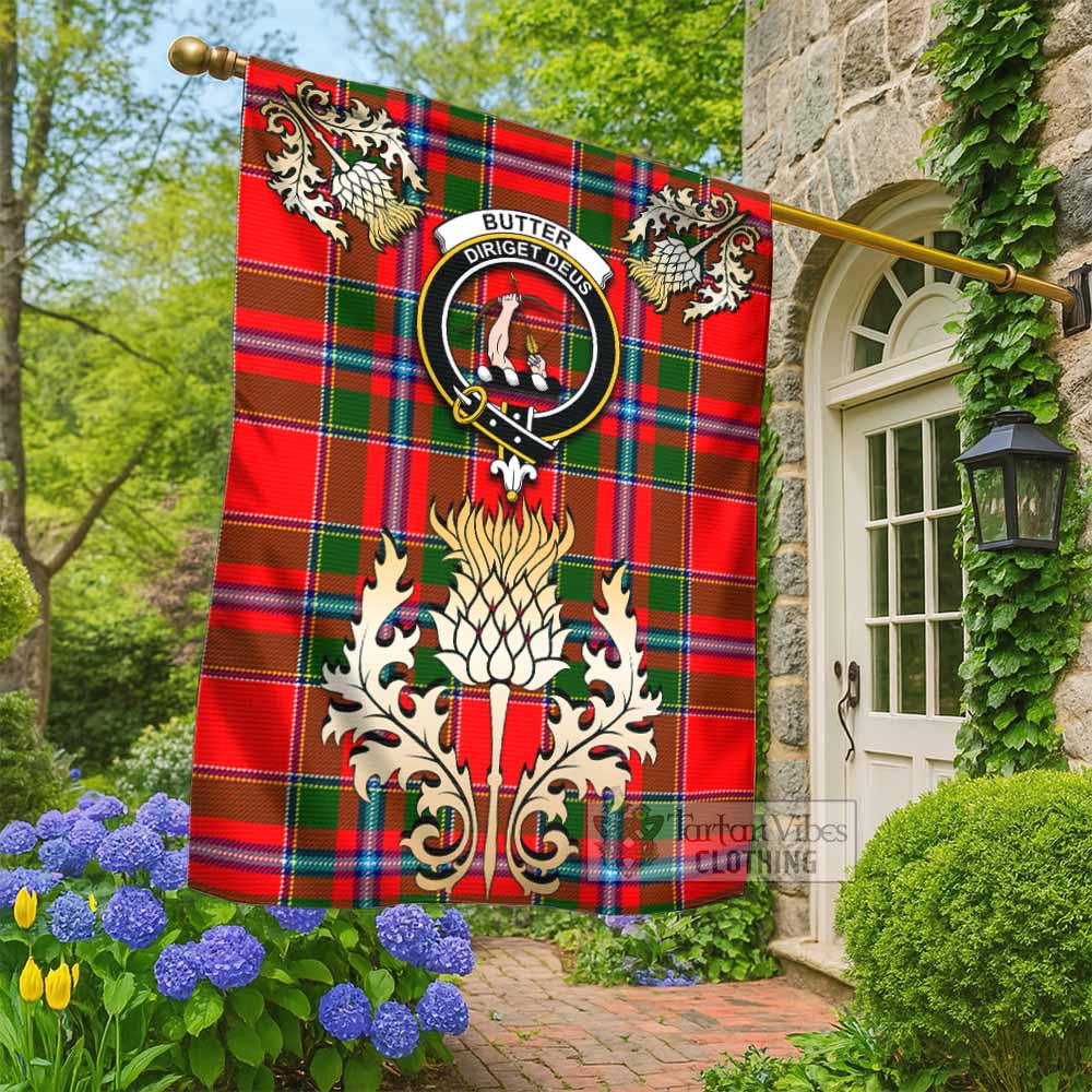 Butter Tartan Garden Flag with Golden Regal Scottish Thistle Emblem - Tartan Vibes Clothing