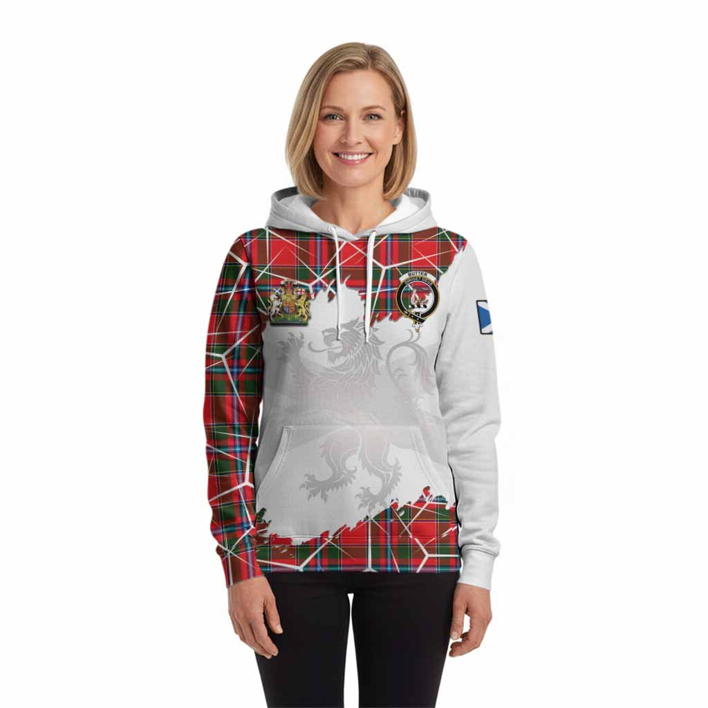 Butter Tartan Hoodie with Family Crest and Lion Rampant Grunge Style