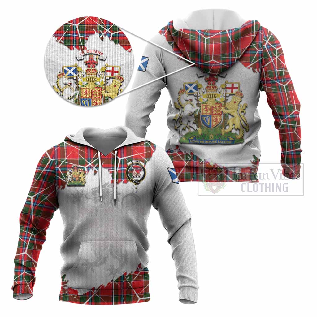 Butter Tartan Knitted Hoodie with Family Crest and Lion Rampant Grunge Style