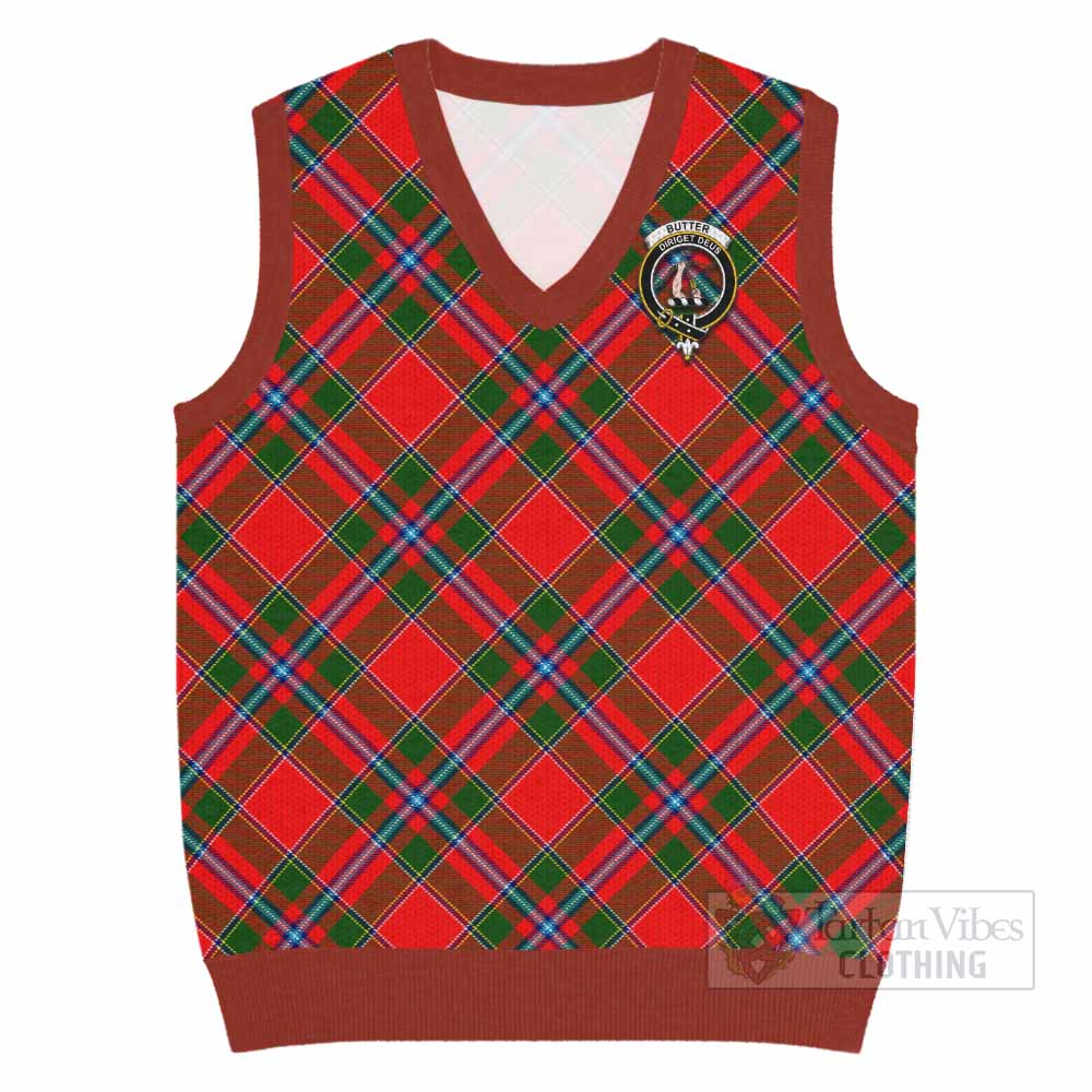 Butter Tartan Knitted V-Neck Vest with Family Crest Cross Style