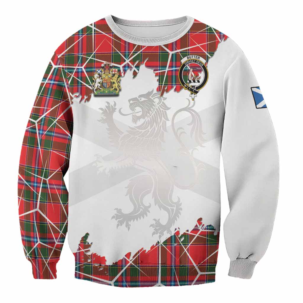 Butter Tartan Sweatshirt with Family Crest and Lion Rampant Grunge Style