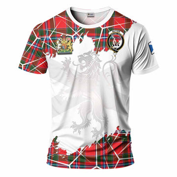 Butter Tartan T-Shirt with Family Crest and Lion Rampant Grunge Style