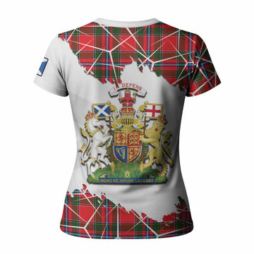 Butter Tartan Women T shirt with Family Crest and Lion Rampant Grunge Style