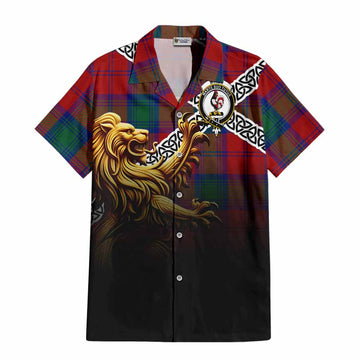 Byres (Byses) Crest Tartan Hawaiian Shirt with Golden Lion Emblem Celtic Style