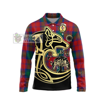 Byres (Byses) Tartan Long Sleeve Polo Shirt with Family Crest Celtic Wolf Style Unisex - Tartan Vibes Clothing