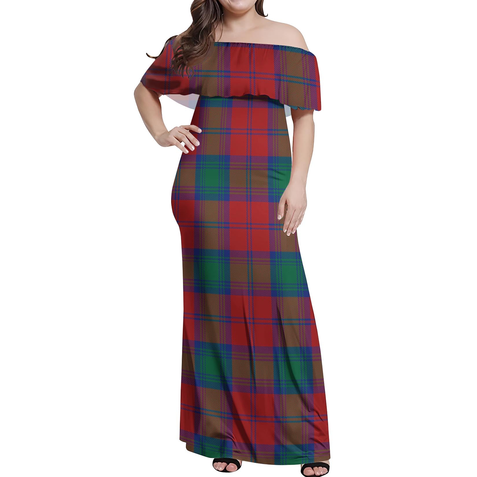 Byres (Byses) Tartan Off Shoulder Long Dress Women's Dress - Tartan Vibes Clothing