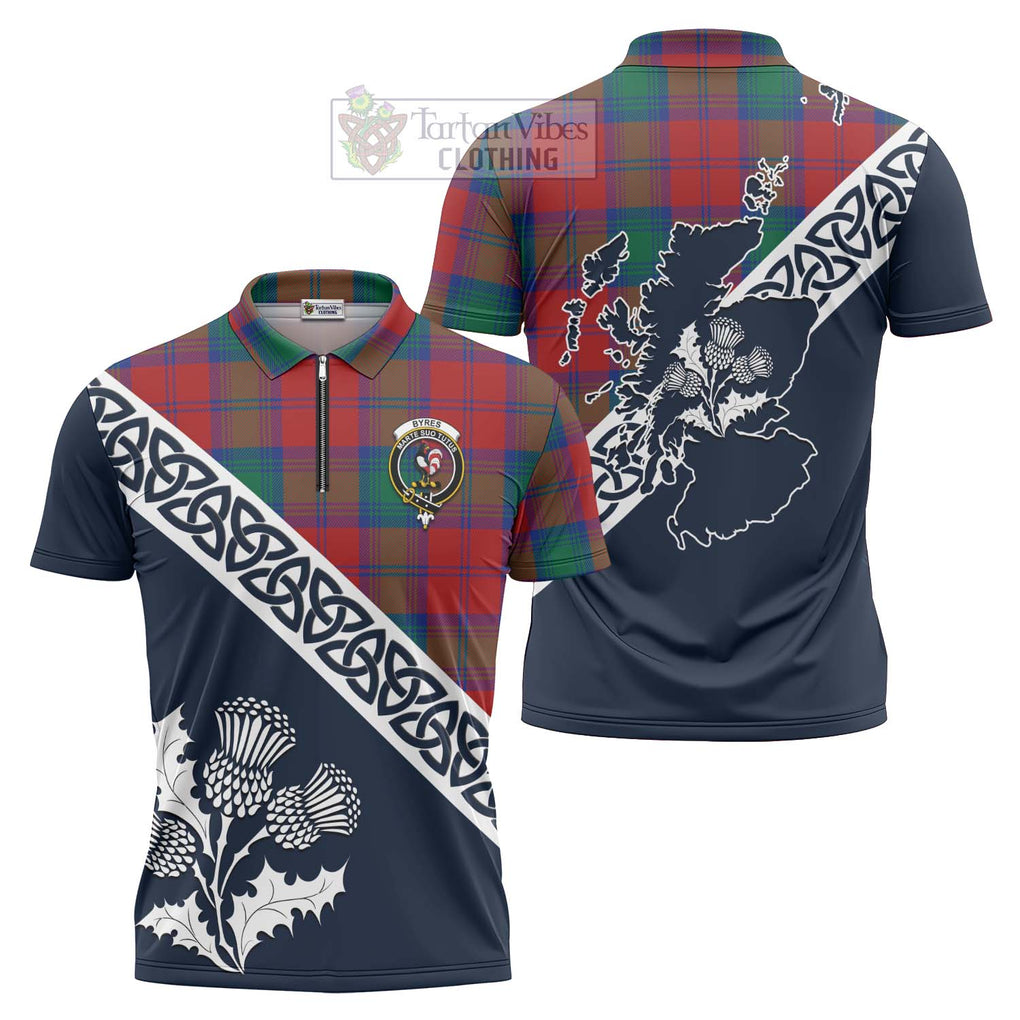 Byres (Byses) Tartan Zipper Polo Shirt Featuring Thistle and Scotland Map Unisex - Tartanvibesclothing Store
