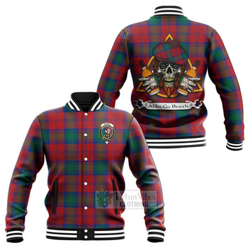 Byres (Byses) Tartan Baseball Jacket with Family Crest and Bearded Skull Holding Bottles of Whiskey Unisex - Tartan Vibes Clothing