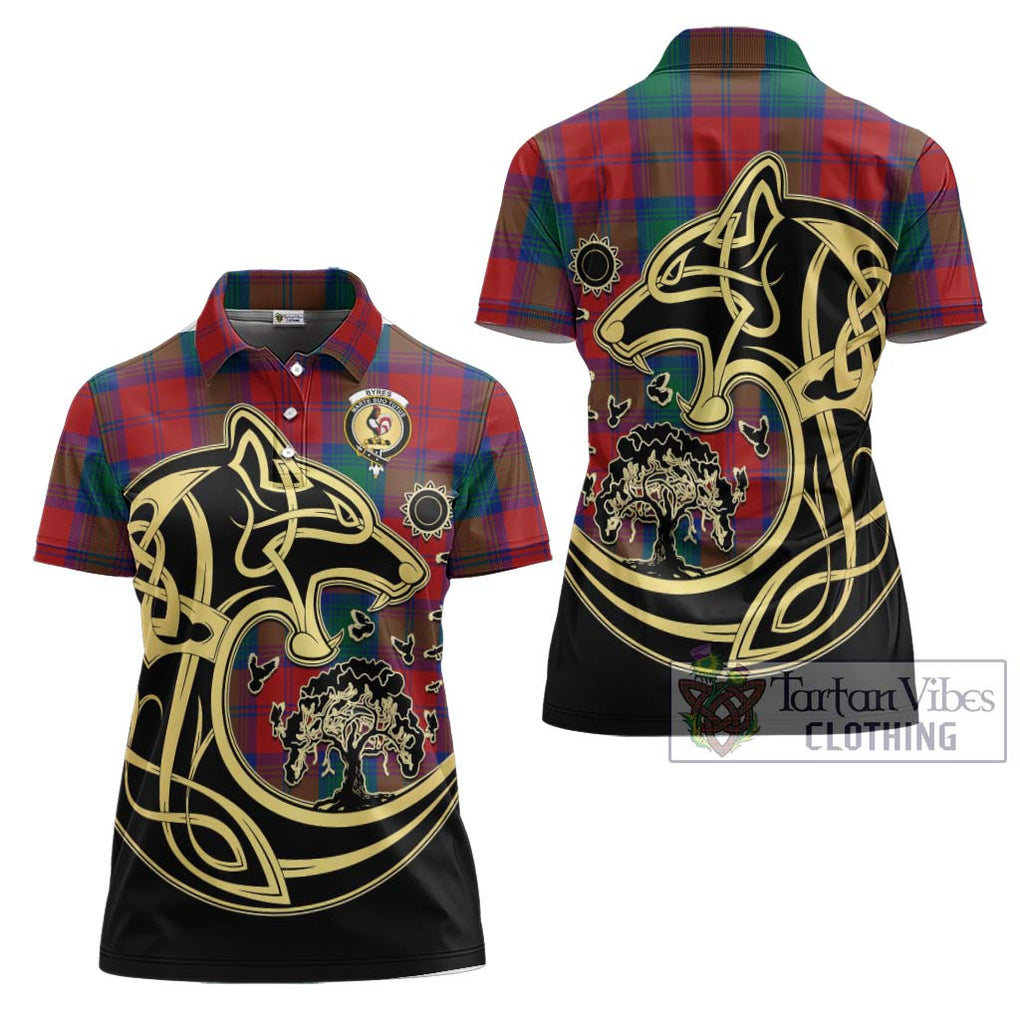 Byres (Byses) Tartan Women's Polo Shirt with Family Crest Celtic Wolf Style Women - Tartan Vibes Clothing
