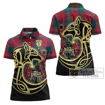 Byres (Byses) Tartan Women's Polo Shirt with Family Crest Celtic Wolf Style Women - Tartan Vibes Clothing
