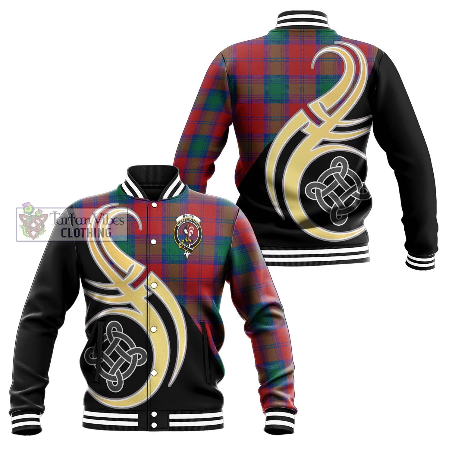 Byres (Byses) Tartan Baseball Jacket with Family Crest and Celtic Symbol Style Unisex - Tartan Vibes Clothing