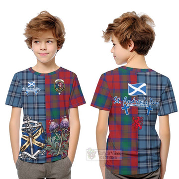 Byres (Byses) Tartan Kid T-Shirt Happy St. Andrew's Day Half Tartan Style Youth XL Size14 - Tartan Vibes Clothing