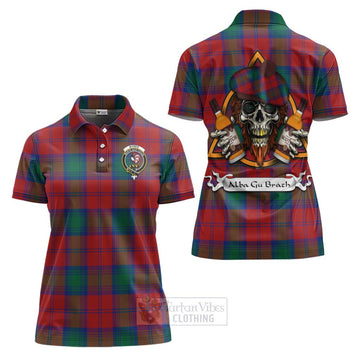 Byres (Byses) Tartan Women's Polo Shirt with Family Crest and Bearded Skull Holding Bottles of Whiskey Women - Tartan Vibes Clothing