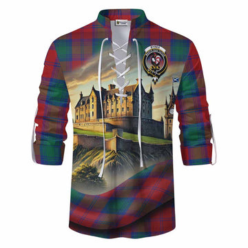 Byres (Byses) Tartan Family Crest Ghillie Kilt Shirt with Scottish Ancient Castle Style Men - Tartan Vibes Clothing
