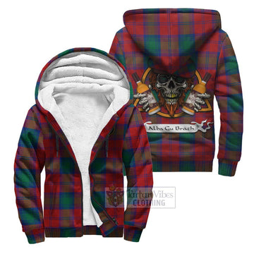 Tartan Vibes Clothing Byres (Byses) Tartan Sherpa Hoodie with Family Crest and Bearded Skull Holding Bottles of Whiskey