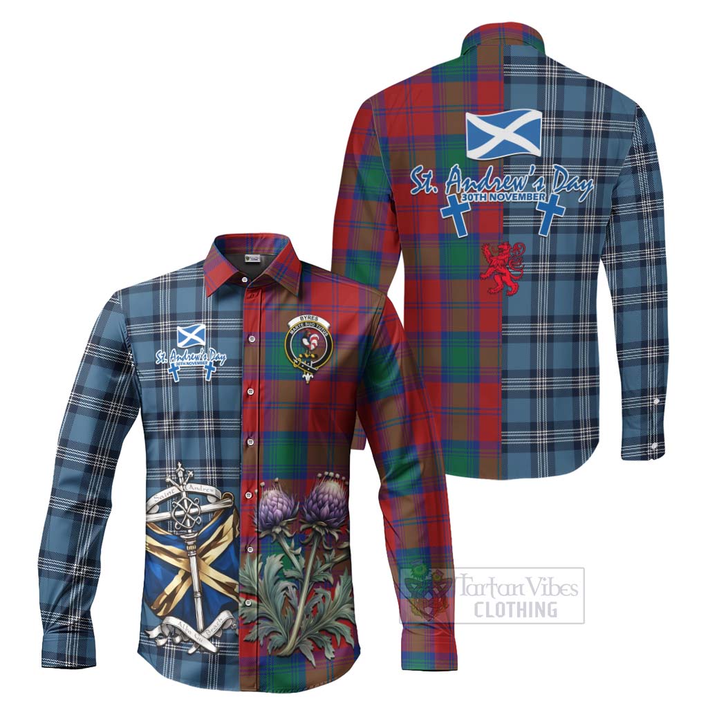 Byres (Byses) Tartan Long Sleeve Button Shirt Happy St. Andrew's Day Half Tartan Style Men's Shirt S - Tartan Vibes Clothing
