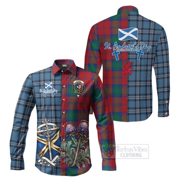 Byres (Byses) Tartan Long Sleeve Button Shirt Happy St. Andrew's Day Half Tartan Style Men's Shirt S - Tartan Vibes Clothing