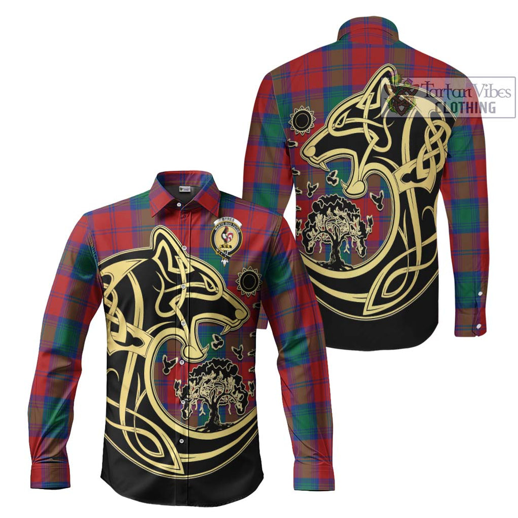 Byres (Byses) Tartan Long Sleeve Button Shirt with Family Crest Celtic Wolf Style Men's Shirt S - Tartan Vibes Clothing
