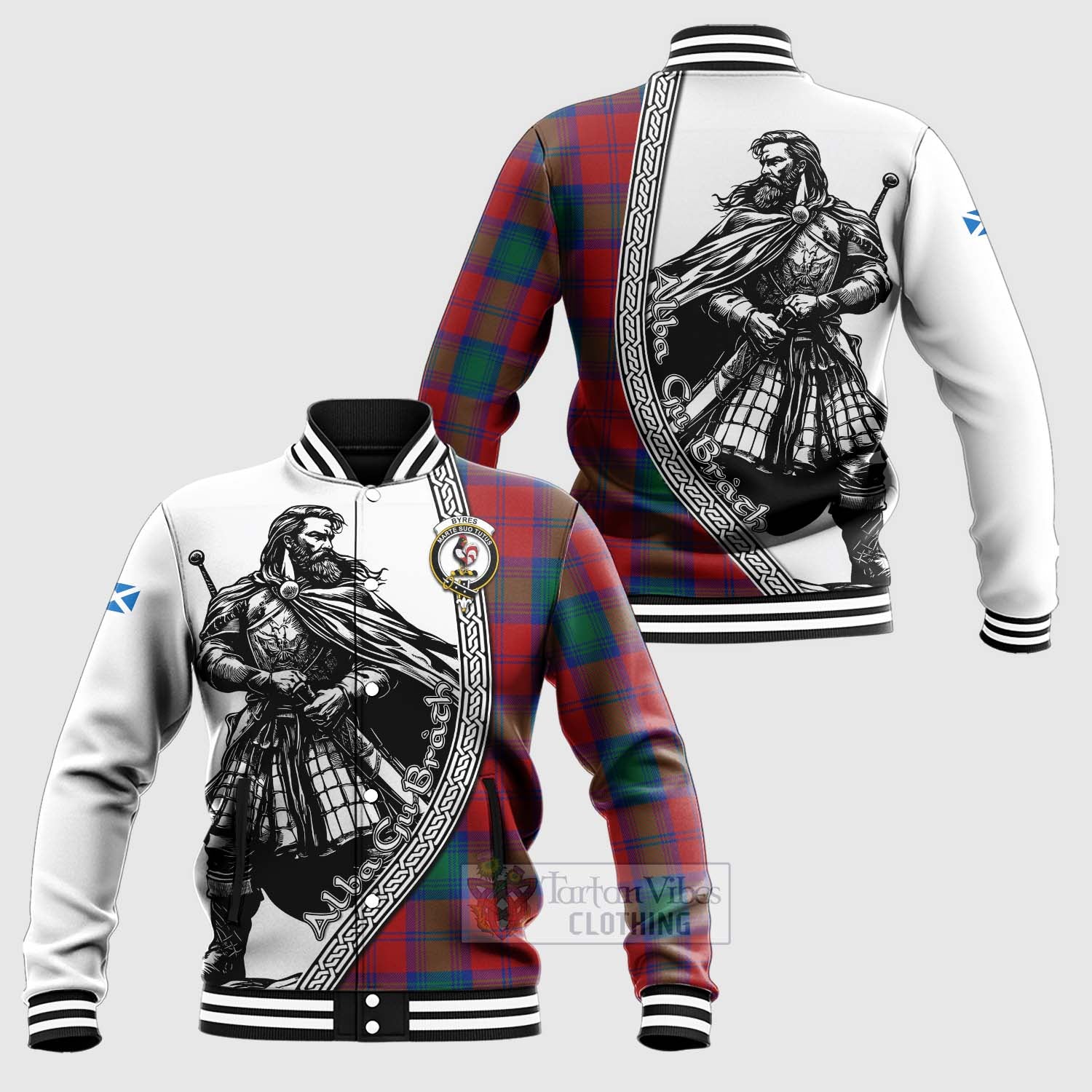 Byres (Byses) Tartan Clan Crest Baseball Jacket with Highlander Warrior Celtic Style Unisex - Tartan Vibes Clothing