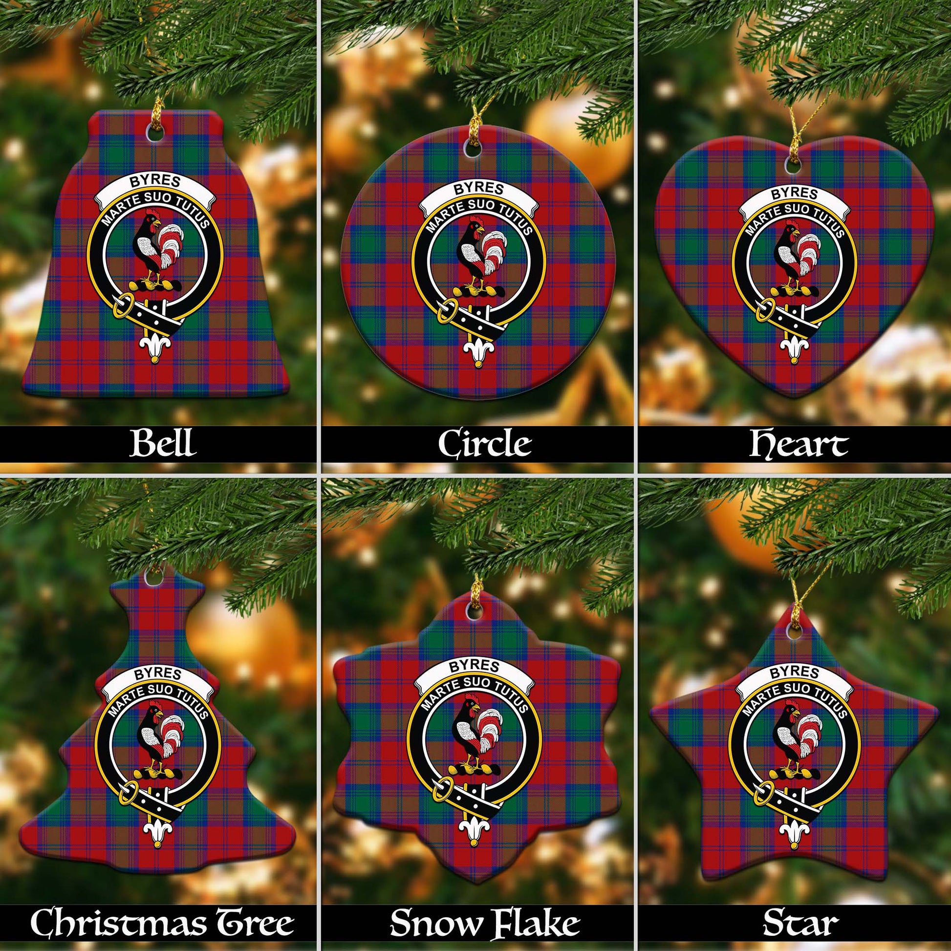 Byres (Byses) Tartan Christmas Ceramic Ornaments with Family Crest Ceramic - Tartan Vibes Clothing