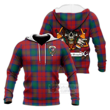 Byres (Byses) Tartan Knitted Hoodie with Family Crest and Bearded Skull Holding Bottles of Whiskey Unisex Knitted Pullover Hoodie - Tartan Vibes Clothing